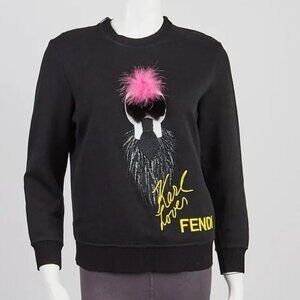 Fendi Karlito Cropped Sweatshirt | Black with Pink & Yellow Accents S